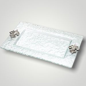 French Fleur De Lis Bubble Glass Vanity Tray